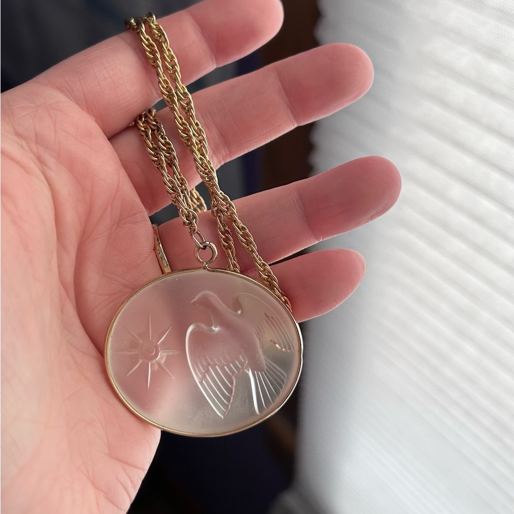 Vintage intaglio glass dove necklace